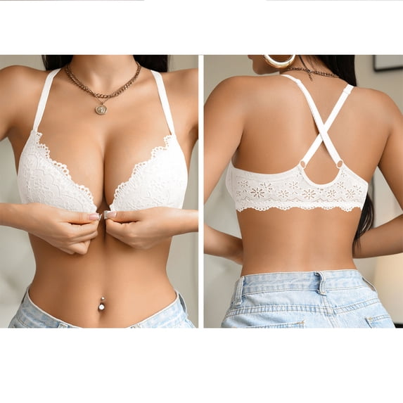 SwiftWear Women's Front Closure Underwire Push Up Bra Cross Back Lace T-Shirt Bra for Support & Lift, Comfortable Plunge Everyday Bra