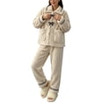 thumbnail image 1 of SwiftWear Women's Fuzzy Sherpa Pajama Set Long Sleeve Cardigan Top & Pants Winter Warm Fluffy 2 Piece Lounge Set, 1 of 7