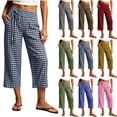 thumbnail image 1 of SwiftWear Women's Gingham Capri Pants High Rise Wide Leg Pants with Drawstring & Pockets, Casual Summer Beach Vacation Lounge Pants, 1 of 9
