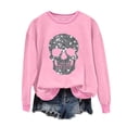 thumbnail image 1 of SwiftWear Women's Gothic Graphic Print Crewneck Sweatshirt - Skull Design Long Sleeve Top, No Hood Halloween Party Wear Pink, 1 of 4