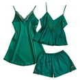 thumbnail image 1 of SwiftWear Women's Green Satin Pajama Set -Lace Trim V-Neck Nightdress Matching Cami &Shorts, 3-Piece Summer Cooling Pajamas Sets Sleepwear, 1 of 6