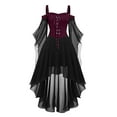 thumbnail image 1 of SwiftWear Women's Halloween Gothic Cold Shoulder Dress Plus Size Lace-Up Corset Dresses with See-Through Chiffon Sleeves & High-Low Hem​, 1 of 3