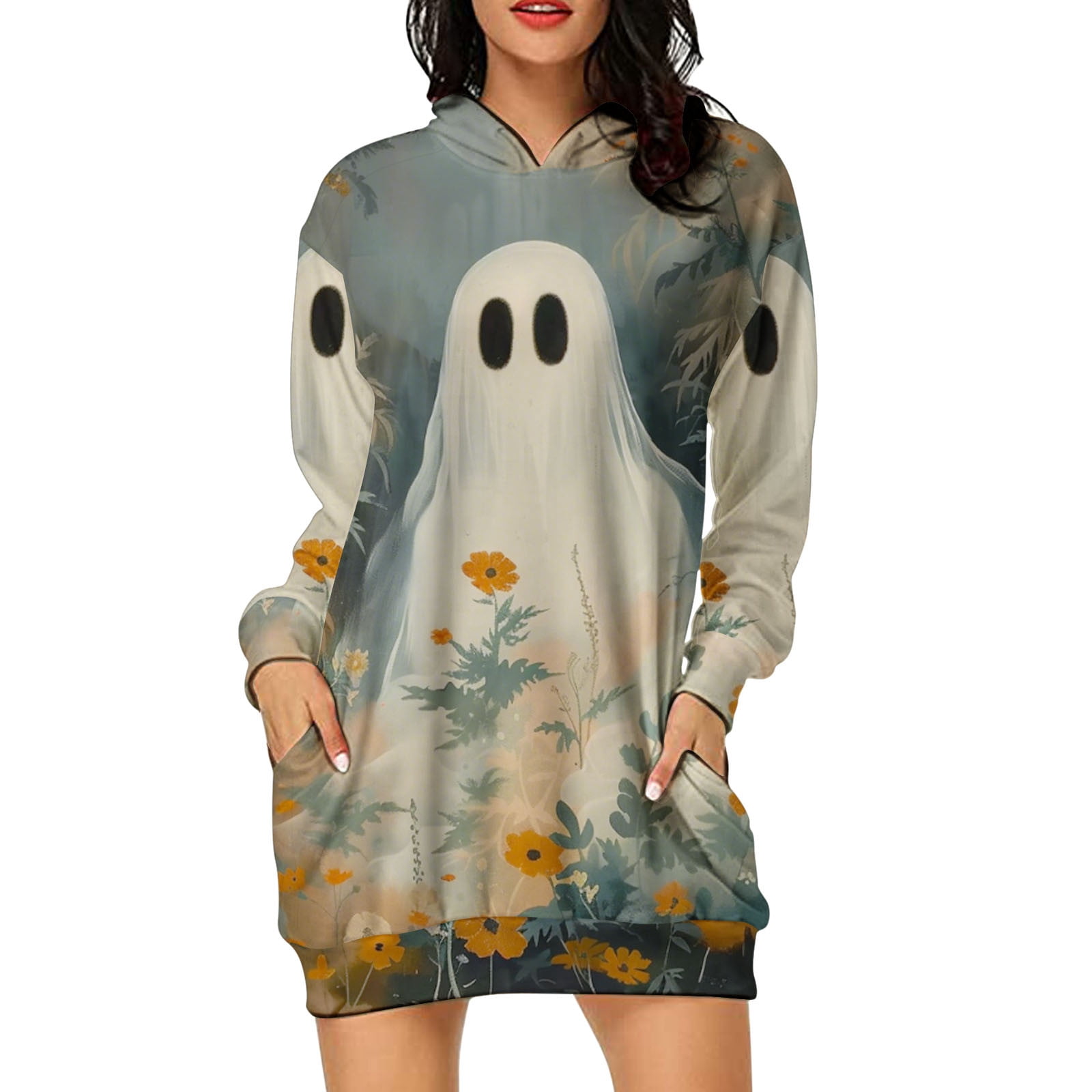 halloween casual dress Womens Halloween Long Sleeve Jack o' lantern Party Costume Casual Dresses L