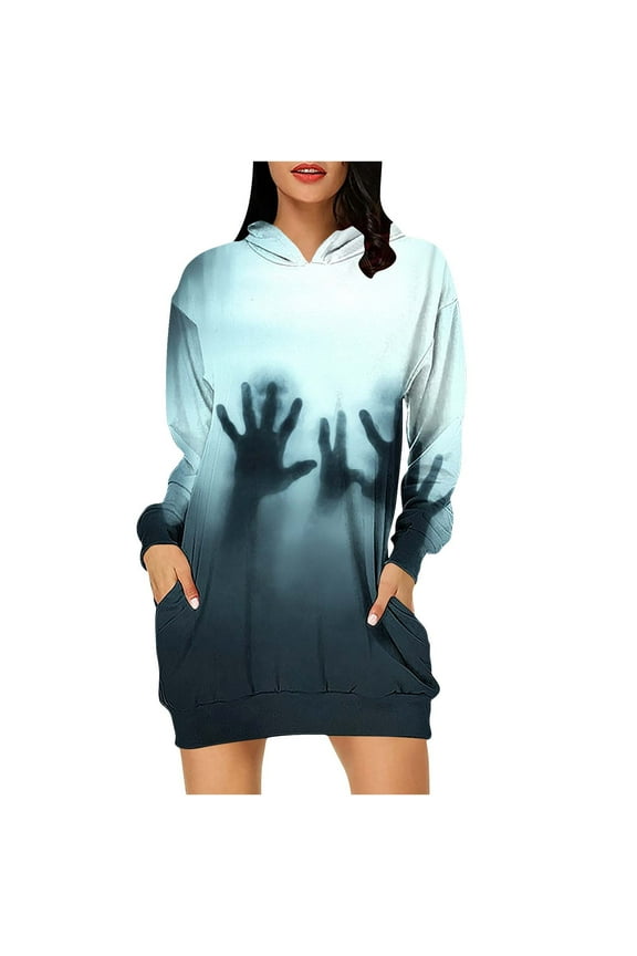Women's Halloween Rose Hoodie Dress with Loose Fit & Pockets | Casual Delicate Sweatshirts for Parties