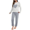 thumbnail image 1 of SwiftWear Women's Heart Color-Block Pajama Set Cozy Sleepwear Soft Crew-Neck Top with Pants, Comfortable Home Lounge Wear, 1 of 4