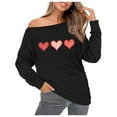 thumbnail image 1 of SwiftWear Women's Heart Print Black Off the Shoulder Sweatshirt - Graphic Casual Pullover with Asymmetrical Design, Soft Plus Size Tops, 1 of 4