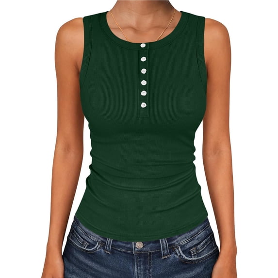 SwiftWear Women's Henley Ribbed Tank Tops Sleeveless Button Down T Shirts Summer Slim Fitted Basic Tops for Casual & Layered Outfits