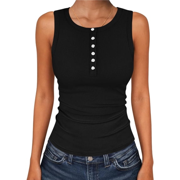 SwiftWear Women's Henley Ribbed Tank Tops Sleeveless Button Down T Shirts Summer Slim Fitted Basic Tops for Casual & Layered Outfits