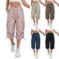 thumbnail image 1 of SwiftWear Women's High Waist Cargo Capri Pants Straight Leg Loose Pants with Pockets Drawstring Elastic Waist, 1 of 8
