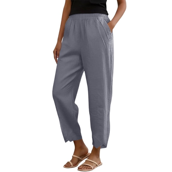 SwiftWear Women's High-Waist Cotton Linen Pants Loose Fit Breathable Trousers with Pockets Casual Comfort & Everyday Versatile Style