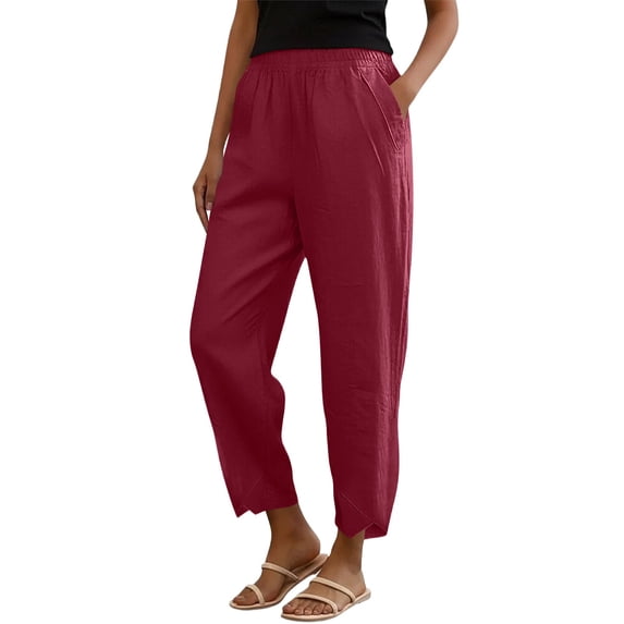 SwiftWear Women's High-Waist Cotton Linen Pants Loose Fit Breathable Trousers with Pockets Casual Comfort & Everyday Versatile Style