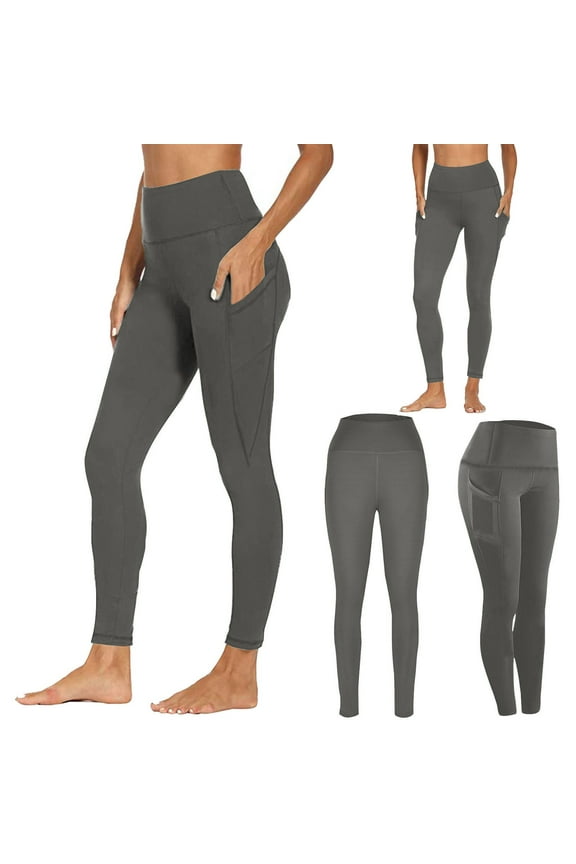 Women's High Waist Pocket Yoga Leggings | Solid Color Workout Pants | Tummy Support Gym to Street Activewear S-3XL