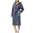 thumbnail image 1 of SwiftWear Women's Hooded Coral Fleece Fluffy Bathrobe Winter Plush Robe with Pockets, Soft Absorbent Spa Robe Cozy Loungewear and Bathroom Use​, Navy, 1 of 5
