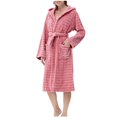 thumbnail image 1 of SwiftWear Women's Hooded Coral Fleece Fluffy Bathrobe Winter Plush Robe with Pockets, Soft Absorbent Spa Robe Cozy Loungewear and Bathroom Use​, Red, 1 of 5