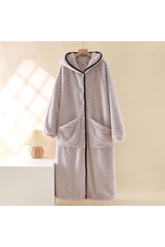 Women's Hooded Plush Robe Long Sleeve Button Down Bathrobe with Black Trim, Pocket Loungewear for Spa & Home, Purple