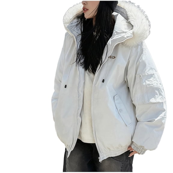 SwiftWear Women's Hooded Puffer Jacket with Pocket, Oversized Full Zipper Warm Winter Coat Casual Long Sleeve Quilted Outerwear, Beige