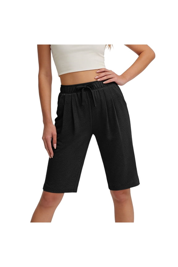 Women's Knee-Length Bermuda Shorts Yoga Walking Cotton Blend Shorts with Pockets Comfortable Stretch Casual Exercise Shorts​