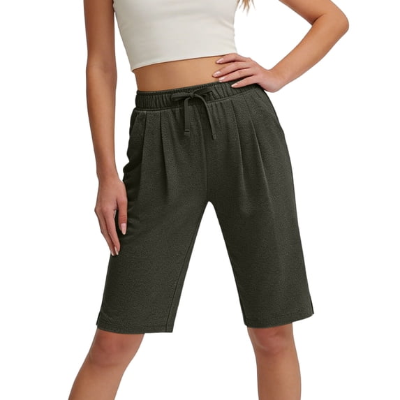 SwiftWear Women's Knee-Length Bermuda Shorts Yoga Walking Cotton Blend Shorts with Pockets Comfortable Stretch Casual Exercise Shorts