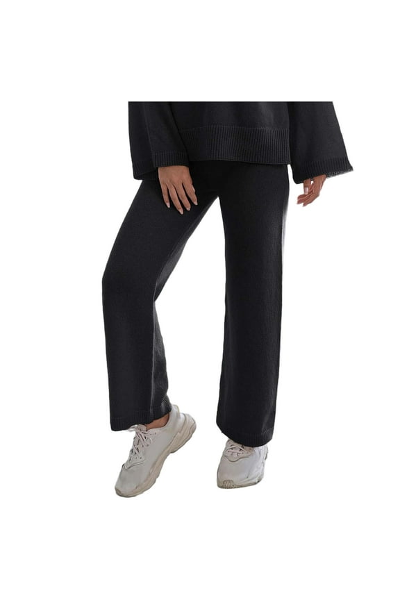 Women's Knit Straight Leg Pants with Elastic Waist, Soft Comfortable Lounge Trousers Breathable Casual Comfort Fit Pull-On Pants S-XL