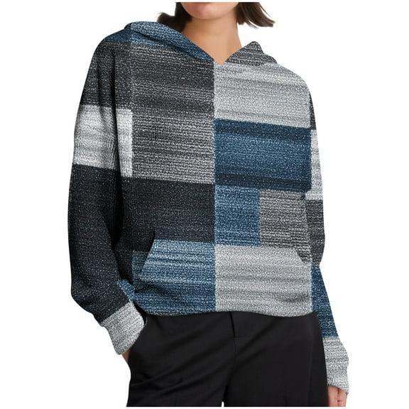 SwiftWear Women's Knit-Style Floral Print Drop-Shoulder Hoodie Soft Textured Pullover with Front Pocket, Relaxed Fit Casual Lounge Wear Tops for Everyday Style Navy