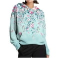thumbnail image 1 of SwiftWear Women's Knit-Style Floral Print Drop-Shoulder Hoodie Soft Textured Pullover with Front Pocket, Relaxed Fit Casual Lounge Wear Tops for Everyday Style Light Blue, 1 of 7