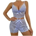 thumbnail image 1 of SwiftWear Women's Lace & Bowknot Pajama Set Delicate Sleepwear & Loungewear Adjustable Strap Cami with Built-in Bra and Shorts, Sheer Comfort Purple, 1 of 4