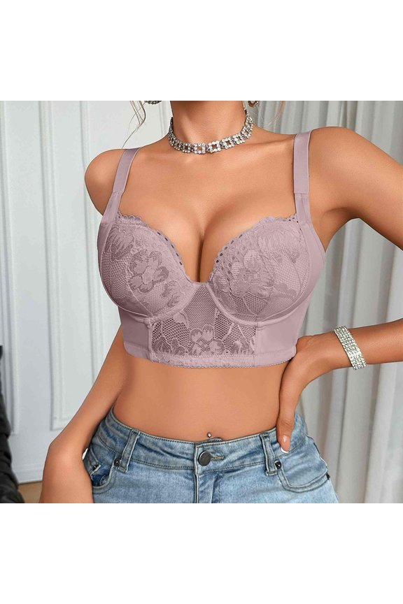 Women's Lace Push Up Underwire Plunge Bra for Lift & Enhanced Shape, Comfortable Padded Support for Everyday & Low-Cut Outfits