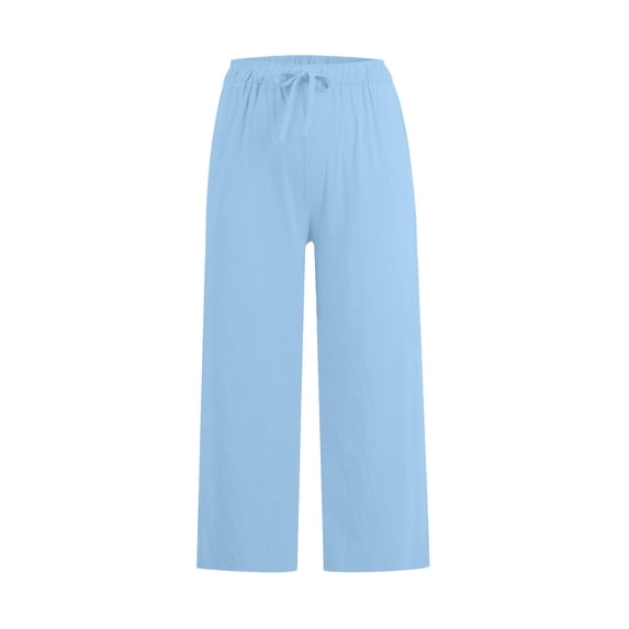 SwiftWear Women's Linen-Like Drawstring Capri Pants - Relaxed Fit Wide Leg Cropped Pants with Pockets, Casual Breathable Lounge Capris S-3XL