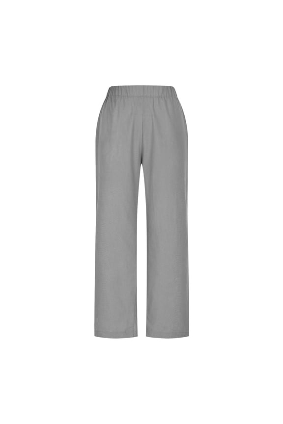Women's Linen-Look Split-Hem Wide Leg Pants, Loose Fit Plus Size Breathable Trousers Comfortable Casual Lounge Pants S-2XL