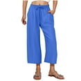 thumbnail image 1 of SwiftWear Women's Linen-Style Drawstring Waist Pants with Back Pockets, Plus Size Wide Leg Cropped Pants S-3XL, 1 of 6
