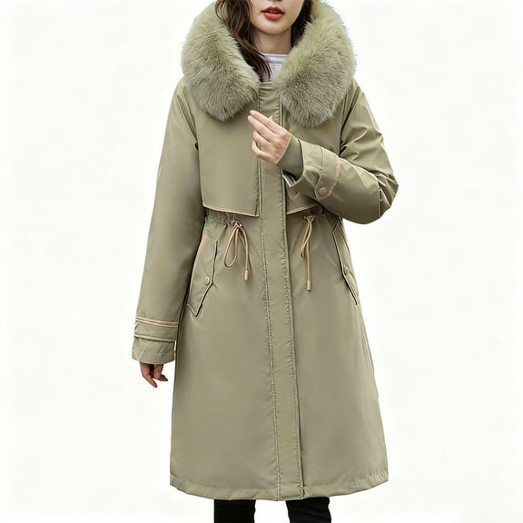 SwiftWear Women's Long Detachable Lining Parka Hooded Quilted Jacket with Faux Fur Trim, Wind-Resistant Convertible Winter Coat with Drawstring Waist
