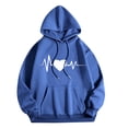 thumbnail image 1 of SwiftWear Women's Long Heartbeat Print Hooded Sweatshirt Oversized Love Graphic Pullover Hoodie with Kangaroo Pocket, Soft Fall Winter Loungewear Blue, 1 of 4