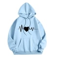 thumbnail image 1 of SwiftWear Women's Long Heartbeat Print Hooded Sweatshirt Oversized Love Graphic Pullover Hoodie with Kangaroo Pocket, Soft Fall Winter Loungewear Light Blue, 1 of 4