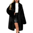 thumbnail image 1 of SwiftWear Women's Long Plush Faux Fur Coat Lapel Collar Jacket with Open Front, Mid-Length Luxurious Outerwear for Winter, 1 of 8