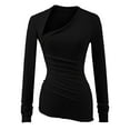 thumbnail image 1 of SwiftWear Women's Long Sleeve Asymmetrical V-Neck Shirt Slim Fit Stretch Knit Going Out Tops Basic Layering Piece for Casual and Work​, Black, 1 of 4