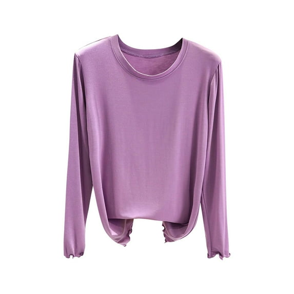 SwiftWear Women's Long Sleeve Crewneck Shirt Soft Modal Stretch Basic Top Solid Color Base Layer Tee, Purple