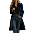 thumbnail image 1 of SwiftWear Women's Long Velvet Coat Contrast Notch Lapel Retro Jacket Button Front Closure with Pockets, Vintage Style Outerwear Overcoat, 1 of 9