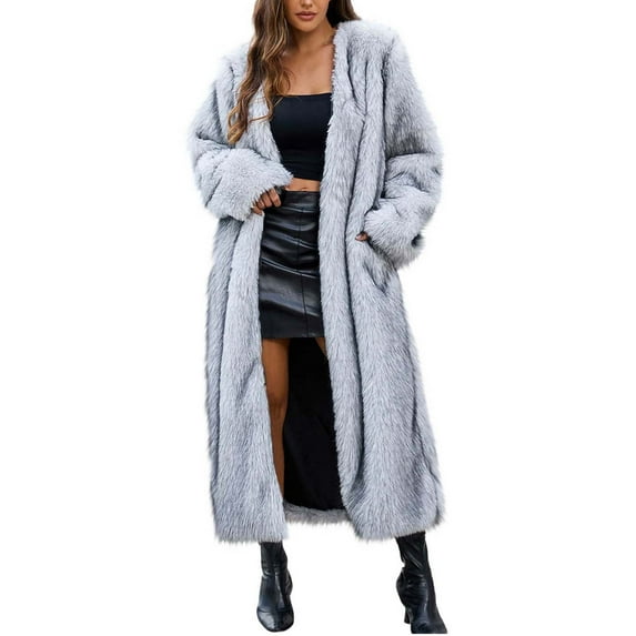SwiftWear Women's Long Winter Plush Faux Fur Coat Shaggy Jacket with Open Front, Luxurious Winter Outerwear for Cold Weather