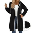 thumbnail image 1 of SwiftWear Women's Long Zip Up Hoodies Two-Way Zipper Soft Loose Fit Hooded Sweatshirt with Front Pockets, Casual Comfort Wear Coat Black, 1 of 9