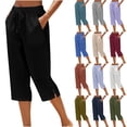 thumbnail image 1 of SwiftWear Women's Loose Cotton Capris Elastic Waist Button Design Casual Straight Leg Cropped Pants Cotton, 1 of 8