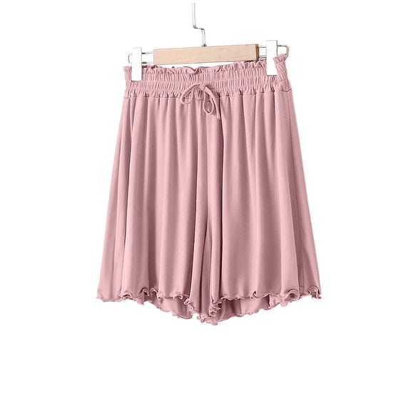 SwiftWear Women's Loose Fit Sleep Shorts Modal Blend Lounge Pants High Waist Comfy Sleepwear Ruffle Hem Casual Pajama Bottoms, Pink