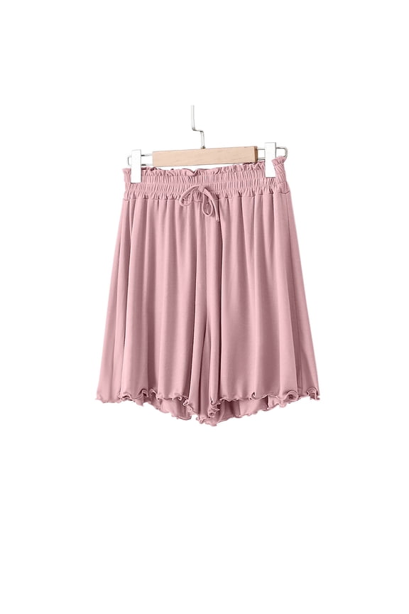 Women's Loose Fit Sleep Shorts Modal Blend Lounge Pants High Waist Comfy Sleepwear Ruffle Hem Casual Pajama Bottoms, Pink