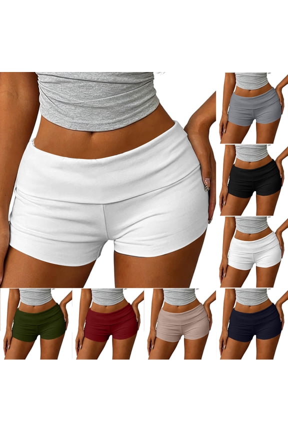 Women's Low Rise Shorts Y2K Slim Stretchy Fold Over Micro Mini Shorts Casual Summer Shorts Trendy