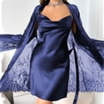 thumbnail image 1 of SwiftWear Women's Luxurious Silk Pajamas 2-Piece Set – Short Backless Solid Nightdress &Lace Embroidered Robe | Elegant Cozy Home Loungewear, 1 of 4