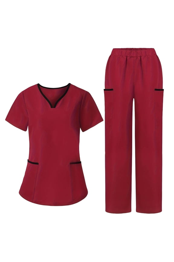 Women's Medical Uniform Scrubs Set 4-Way Stretch V-Neck Top with Cargo Pant Trendy Workwear for Nurses