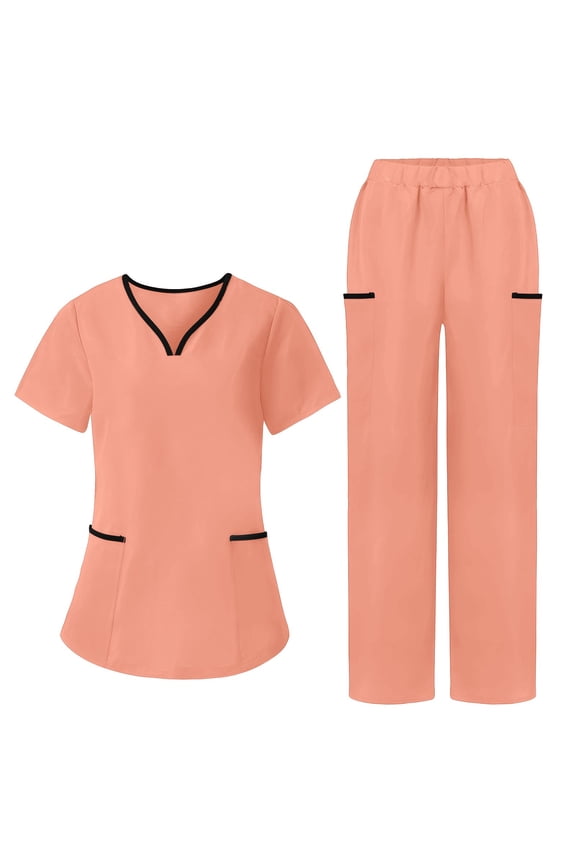 Women's Medical Uniform Scrubs Set 4-Way Stretch V-Neck Top with Cargo Pant Trendy Workwear for Nurses