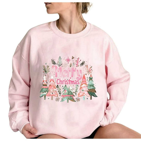 SwiftWear Women's Merry Christmas Print Crewneck Sweatshirt Soft Cute Long Sleeve Pullover Tops for Seasonal Celebrations
