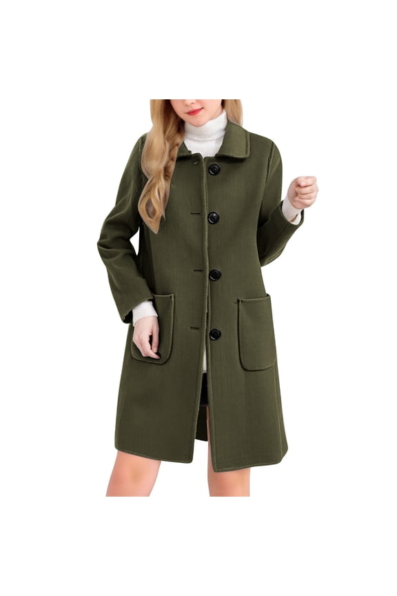 Women's Mid Length Single-Breasted Coat Causal Overcoat with Pockets, Warm Outerwear for Fall and Winter