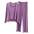 thumbnail image 1 of SwiftWear Women's Modal Pajama Set 3-Piece Sleepwear Lounge Set Comfy Crew Neck Long Sleeve Top with Cami & Pants, Soft Loose Fit Pajamas, Purple, 1 of 5