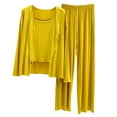 thumbnail image 1 of SwiftWear Women's Modal Pajama Set 3-Piece Sleepwear Lounge Set Comfy Crew Neck Long Sleeve Top with Cami & Pants, Soft Loose Fit Pajamas, Yellow, 1 of 5